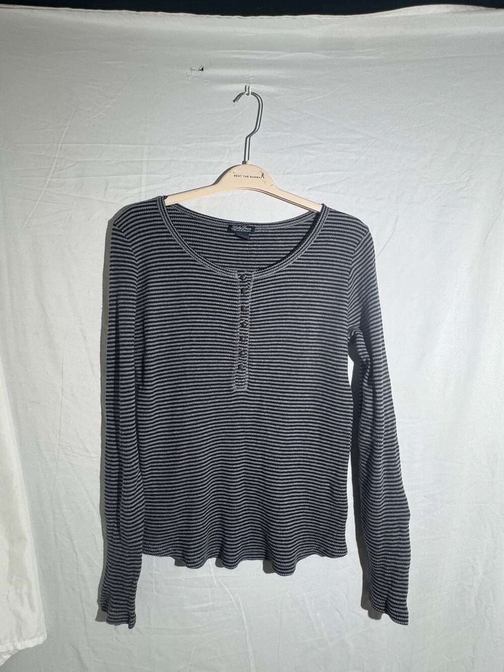 Lucky Brand Striped Henley Shirt Womens XL Gray Black Thermal Long Sleeve